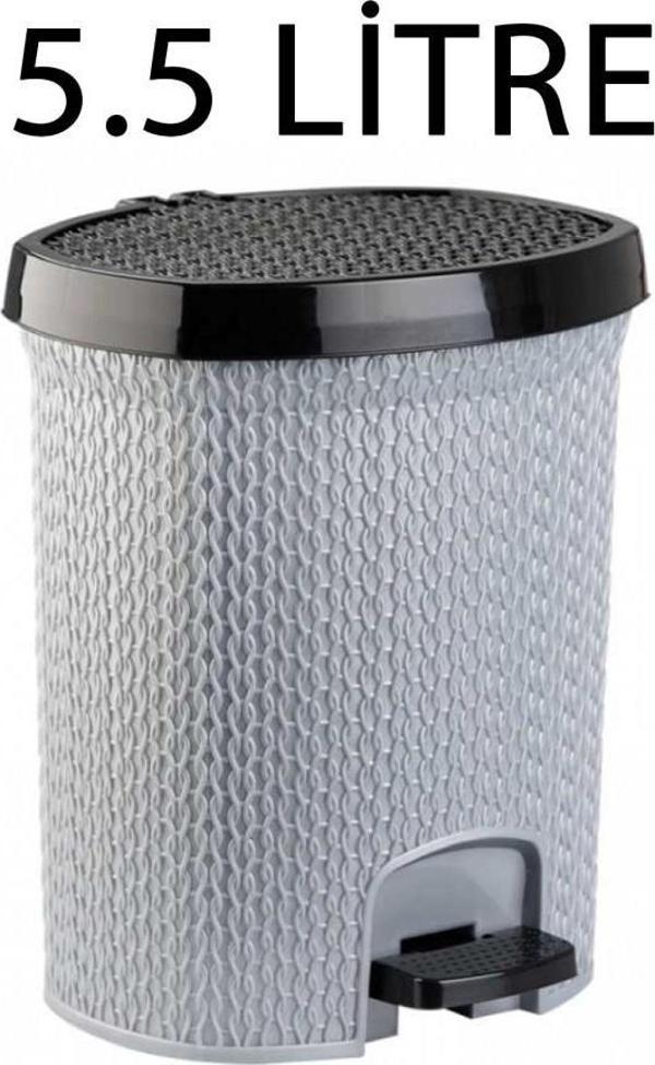 Plastik Örgülü Pedallı Çöp Kovası 5.5 Litre Gri - Image 1