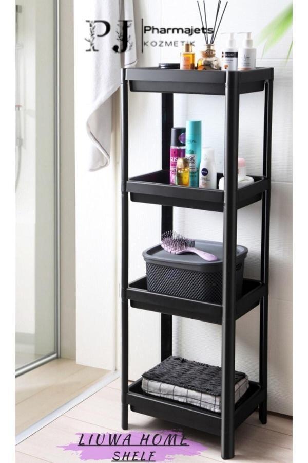 Vesken Banyo,mutfak,ofis Raf Ünitesi 3 Bölmeli 4 Katlı Siyah - Image 1