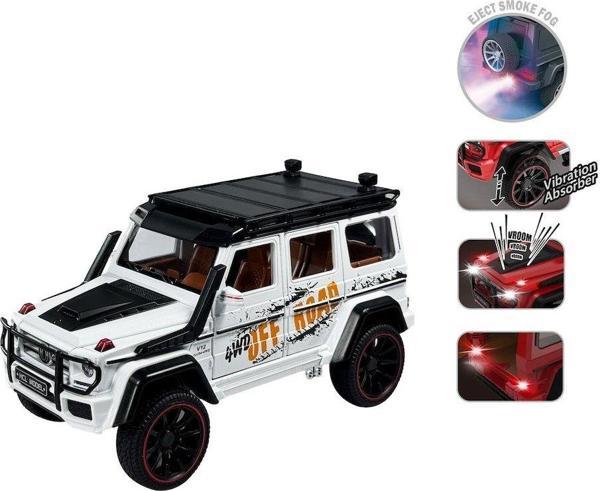 Sesli ve Işıklı Buharlı Çıkaran Metal Off-Road Jeep - Çek-Bırak Araba 20cm 1:22 Ölçek - Image 1