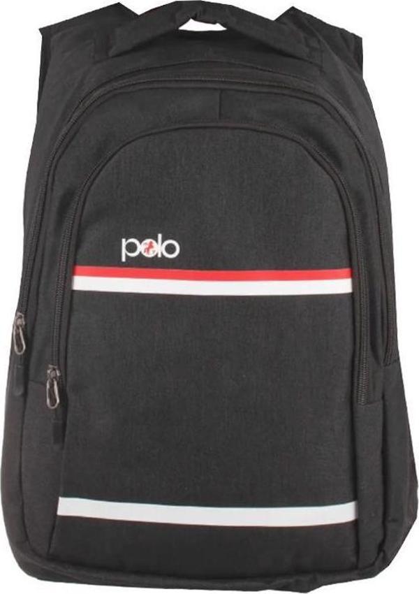 Temel My Polo Sırt Çantası Kırmızı Beyaz Çizgili Füme 8860 - Image 1