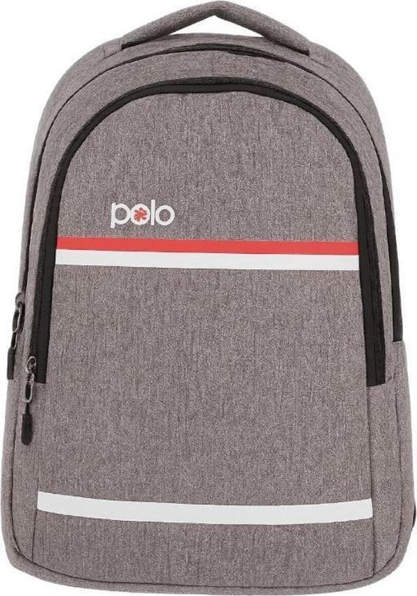 Temel My Polo Sırt Çantası Kırmızı Beyaz Çizgili Gri 8860 - Image 1