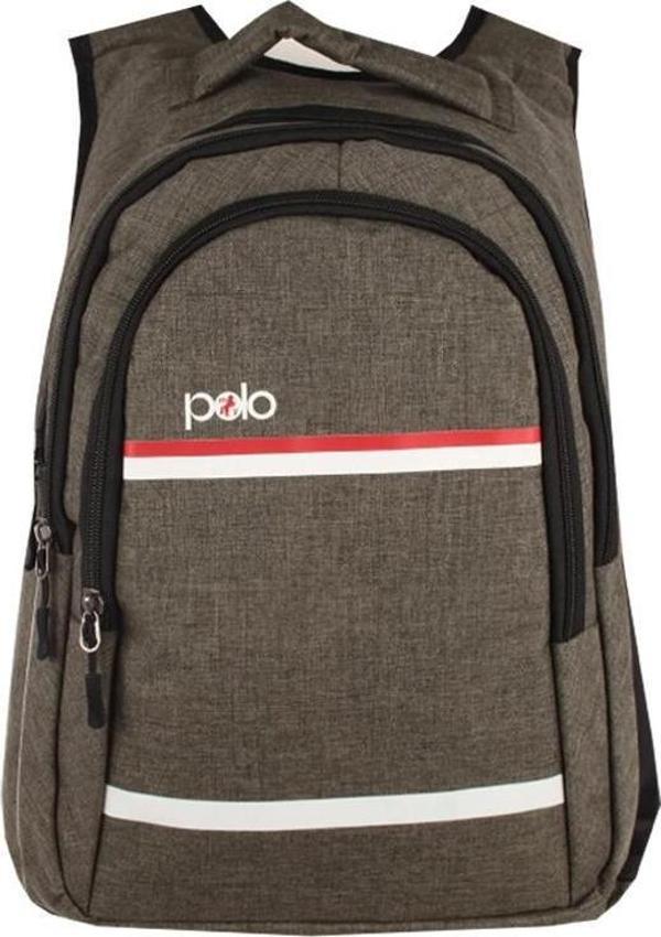Temel My Polo Sırt Çantası Kırmızı Beyaz Çizgili Haki 8860 - Image 1
