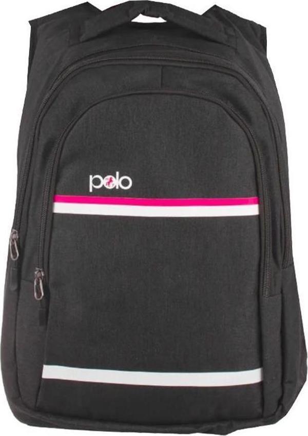 Temel My Polo Sırt Çantası Pembe Beyaz Çizgili Füme 8860 - Image 1