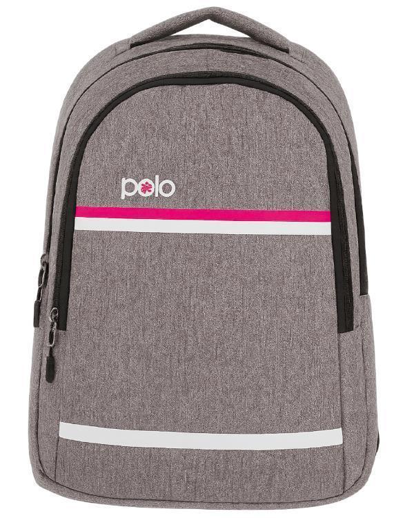 Temel My Polo Sırt Çantası Pembe Beyaz Çizgili Gri 8860 - Image 1