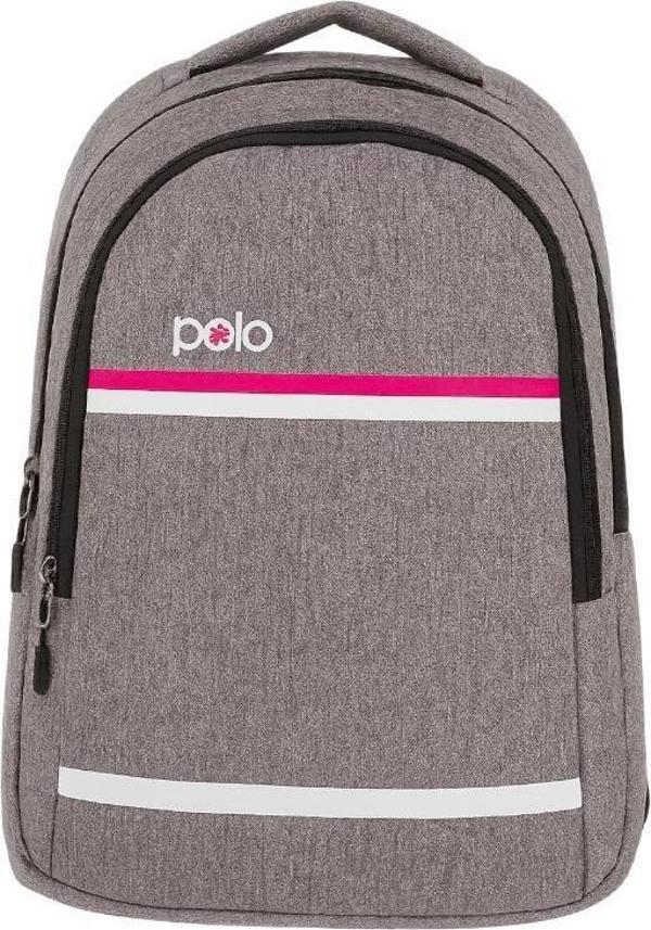 Temel My Polo Sırt Çantası Pembe Beyaz Çizgili Gri 8860 - Image 1