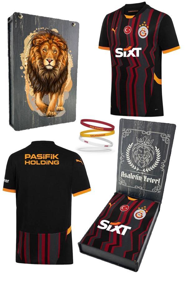 Galatasaray Orijinal Lisanslı 2024/25 Alternatif Siyah Forma Spor Bileklik Set Hediyelik Ahşap Kutu - Image 1