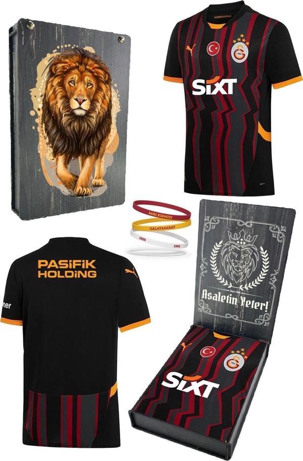 Galatasaray Orijinal Lisanslı 2024/25 Alternatif Siyah Forma Spor Bileklik Set Hediyelik Ahşap Kutu - Image 1