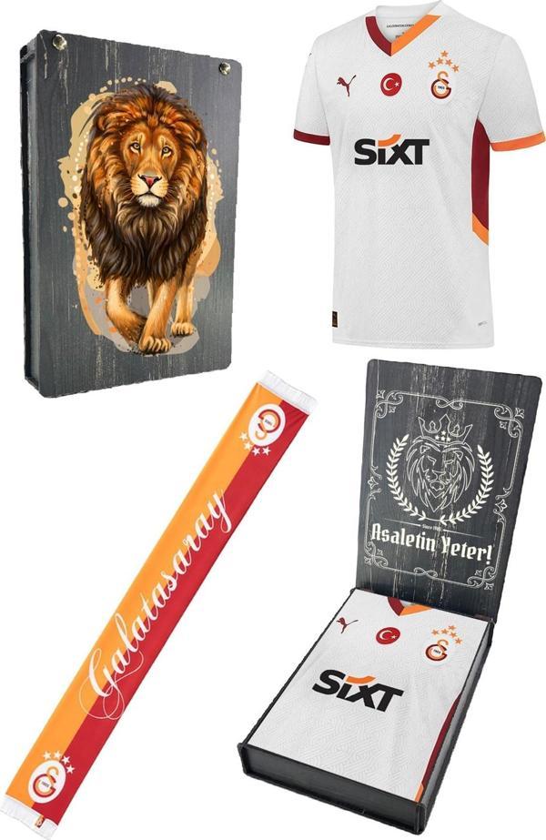 Galatasaray Orijinal Lisanslı 2024/25 5 Yıldızlı Beyaz Deplasman Forma + Şal Kaşkol Set ahşap Kutu - Image 1