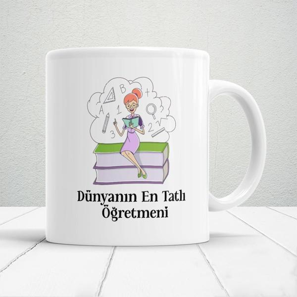 Dünyanın En Tatlı Öğretmeni - Öğretmenler Günü Temalı Baskılı Kupa Bardak  Mod1 - Image 1