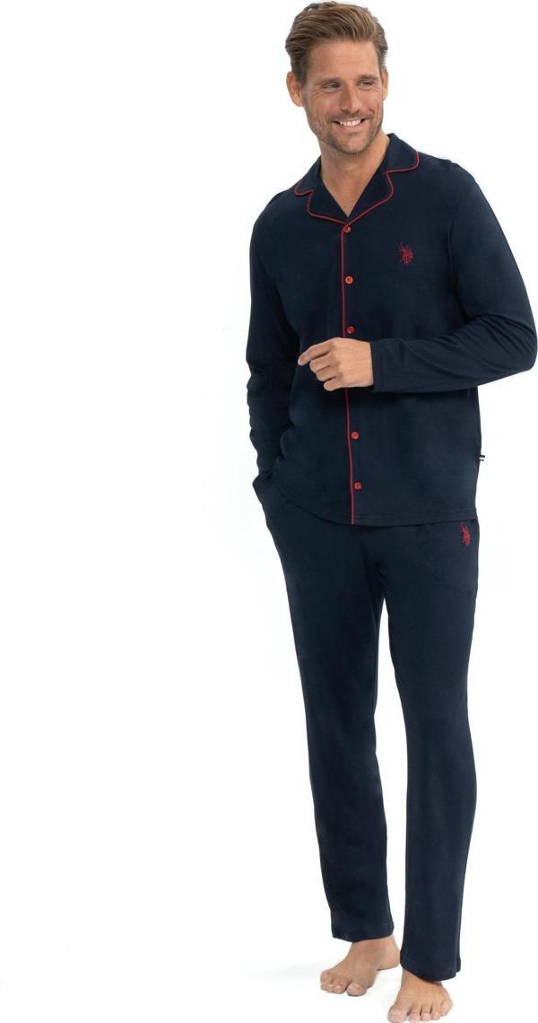 U.S. Polo Assn. Erkek Patlı Boydan Düğmeli Uzun Kol Kutulu Pijama Takımı - Image 1