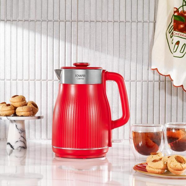 Schafer Carina Paslanmaz Çelik El Yakmayan Gövdeli Su Isıtıcı Kettle Kırmızı Renk - Image 1