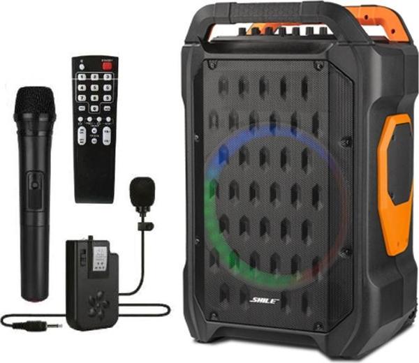 Shile SL-10 120 Watt Taşınabilir Seyyar Amfi Hoparlör Kablosuz 1 EL + 1 Yaka Mikrofonlu Kumandalı USB+SD+BT - Image 1