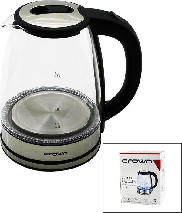 CAM - LEDLİ  KETTLE   1.8LT   1500W   ÇELİK TABAN - KROM KAPAK  360° GÖVDE   PLASTİK KULP-Findit - Image 1