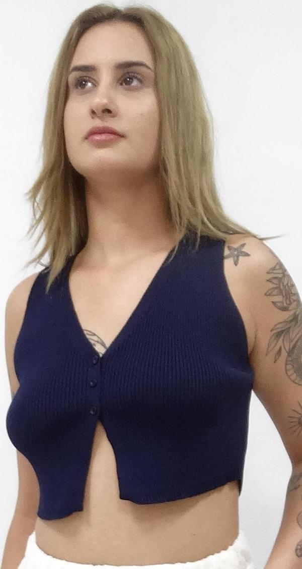 Kadın Üç Düğmeli Lacivert Yelek Büstiyer - Image 1