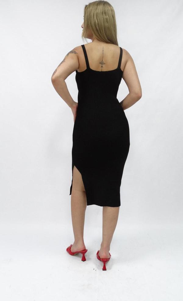 Kadın Askılı Triko Askılı Uzun Boy Yandan Yırtmaçlı Elbise - Image 1