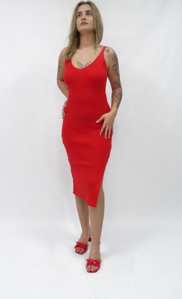 Kadın Askılı Triko Askılı Uzun Boy Yandan Yırtmaçlı Elbise - Image 1