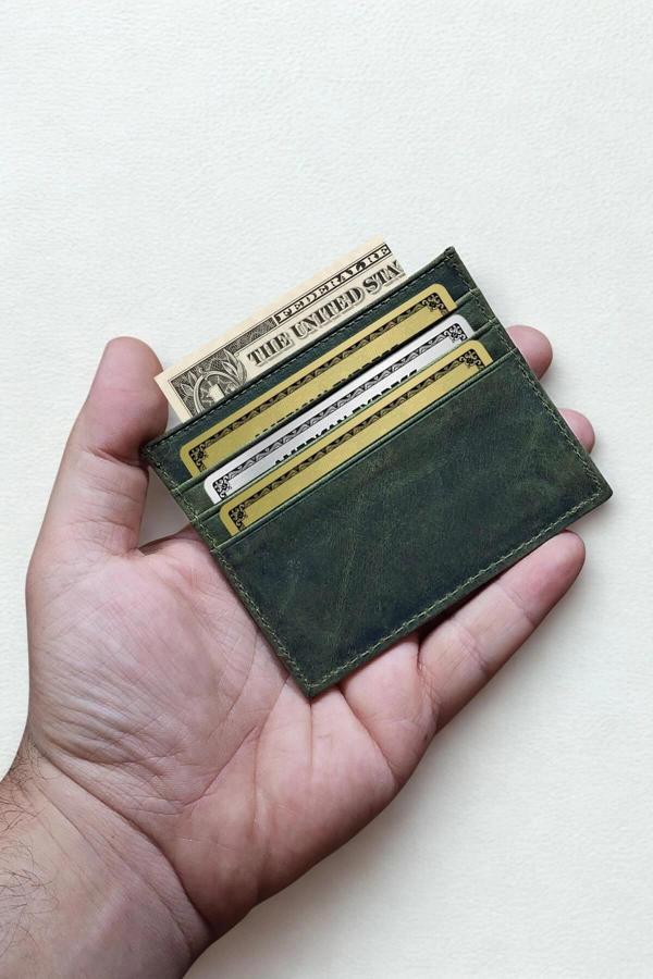 Haki Hakiki Crazy Deri Unisex Kredi Kartlık Ultra ince Minimal Tasarım İpeksi Doku - Image 1