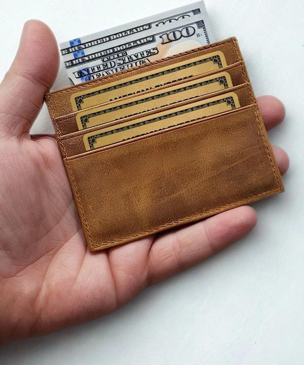 Camel Hakiki Crazy Deri Unisex Kredi Kartlık Ultra ince Minimal Tasarım İpeksi Doku - Image 1