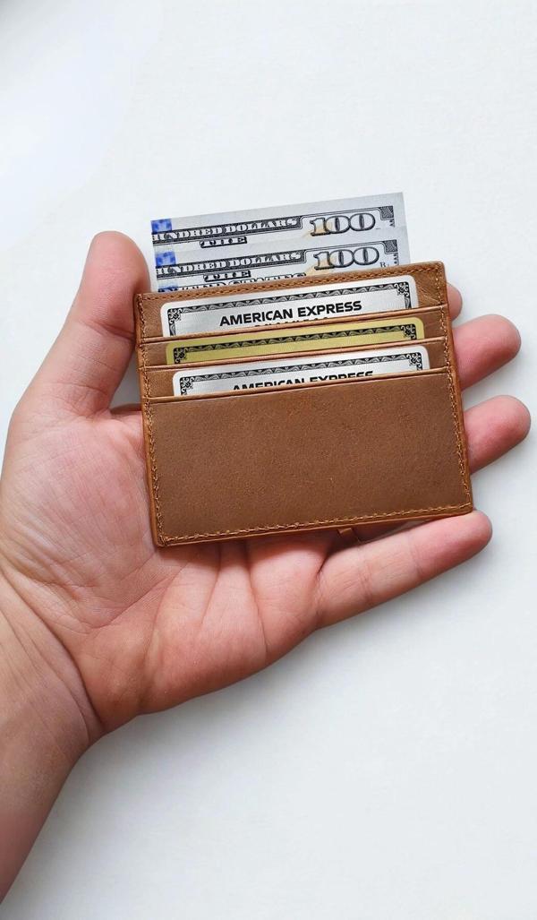 Taba Hakiki Crazy Deri Unisex Kredi Kartlık Ultra ince Minimal Tasarım İpeksi Doku - Image 1