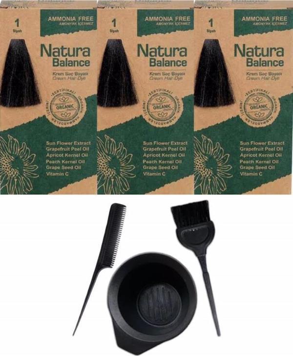 NATURA BALANCE SAÇ BOYASI 1 SİYAH 3 ADET+SAÇ BOYAMA SETİ - Image 1