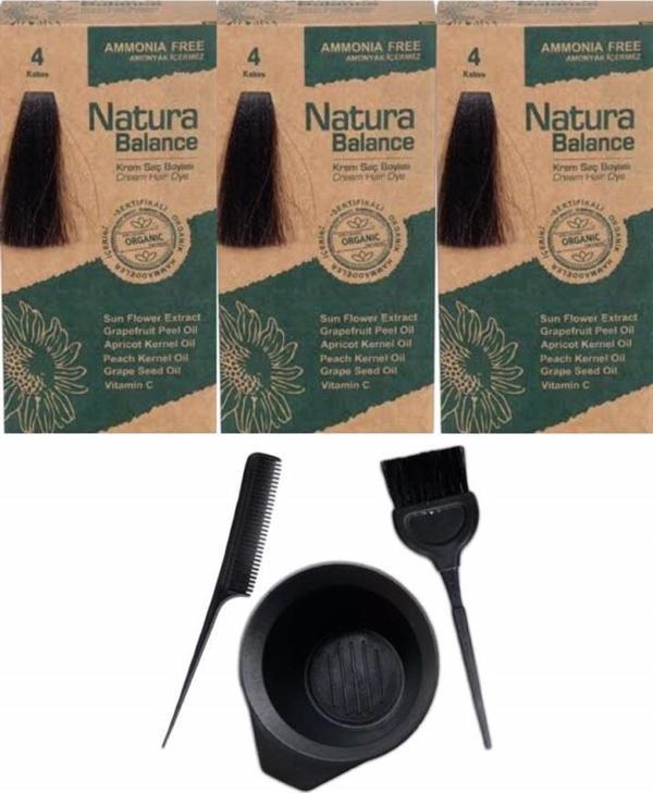 NATURA BALANCE SAÇ BOYASI 4 KAHVE 3 ADET+SAÇ BOYAMA SETİ - Image 1