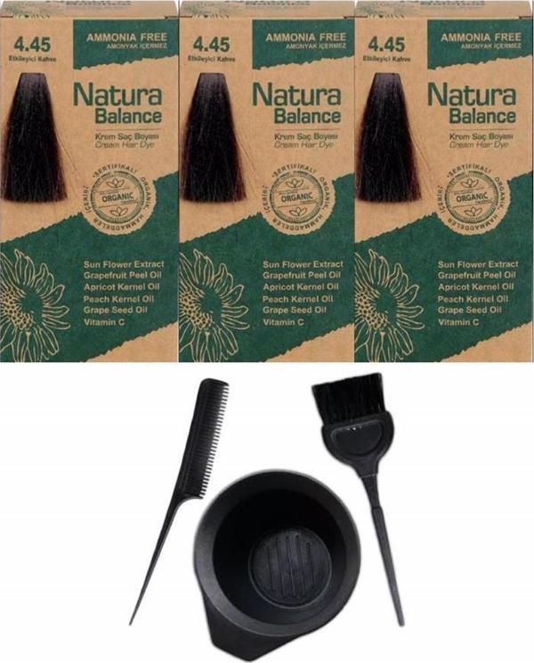 NATURA BALANCE SAÇ BOYASI 4.45 ETKİLEYİCİ KAHVE 3 ADET+SAÇ BOYAMA SETİ  - Image 1