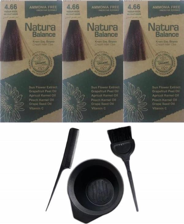 NATURA BALANCE SAÇ BOYASI 4.66 YOĞUN KIZIL 3 ADET+SAÇ BOYAMA SETİ - Image 1