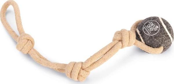 Beeztees Köpek Oyuncağı, İpli Tenis Topu, Kauçuk, Gri/Kahverengi, İp 39cm, Top 6,3cm - Image 1