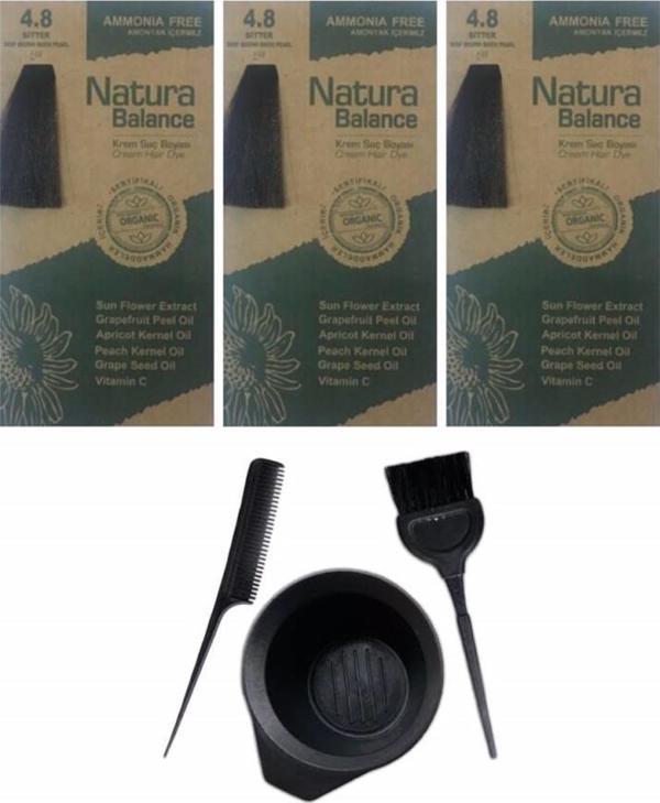 NATURA BALANCE SAÇ BOYASI 4.8 BİTTER 3 ADET+SAÇ BOYAMA SETİ - Image 1