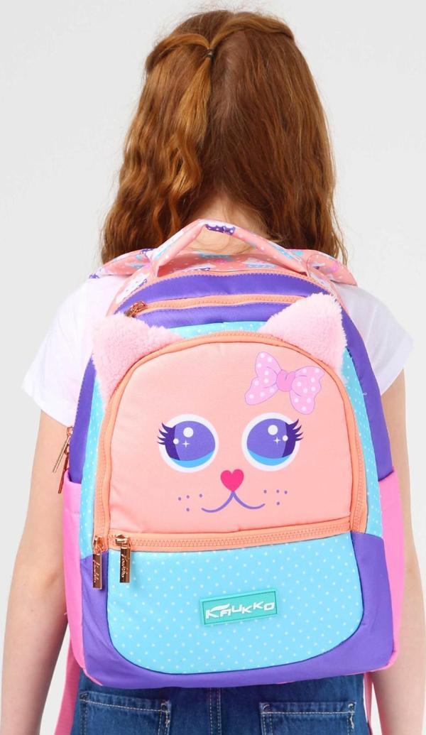 Elatae Su Geçirmez Kumaş Kız Çocuk Çok Gözlü Ortopedik Sırt Okul Çantası L5142 - Image 1