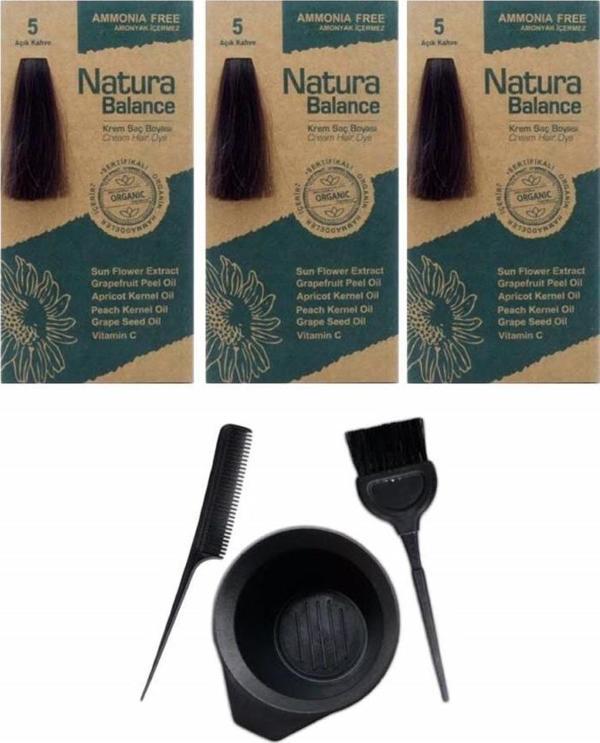 NATURA BALANCE SAÇ BOYASI 5 AÇIK KAHVE 3 ADET+SAÇ BOYAMA SETİ - Image 1