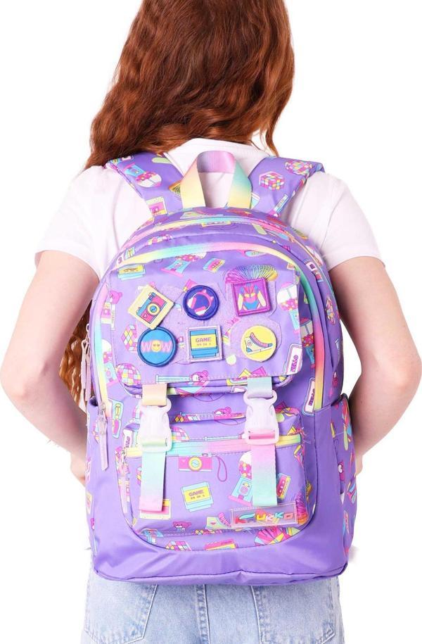 Elatae Su Geçirmez Kumaş Kız Çocuk Çok Gözlü Ortopedik Sırt Okul Çantası L5238 - Image 1