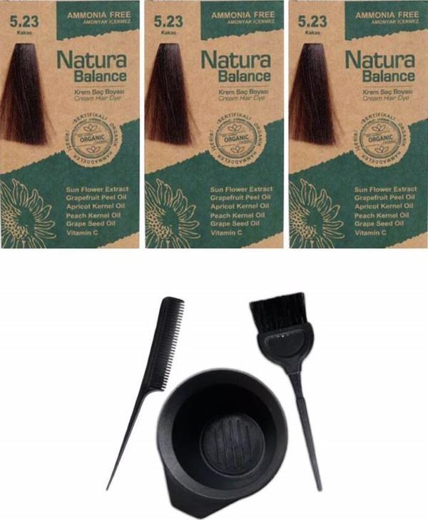 NATURA BALANCE SAÇ BOYASI 5.23 KAKAO 3 ADET+SAÇ BOYAMA SETİ - Image 1