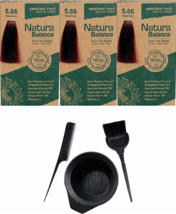 NATURA BALANCE SAÇ BOYASI 5.66 ŞARAP KIZILI 3 ADET+SAÇ BOYAMA SETİ - Image 1