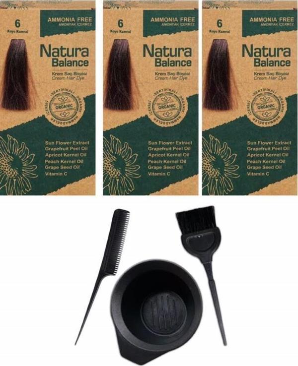 NATURA BALANCE SAÇ BOYASI 6 KOYU KUMRAL 3 ADET+SAÇ BOYAMA SETİ - Image 1