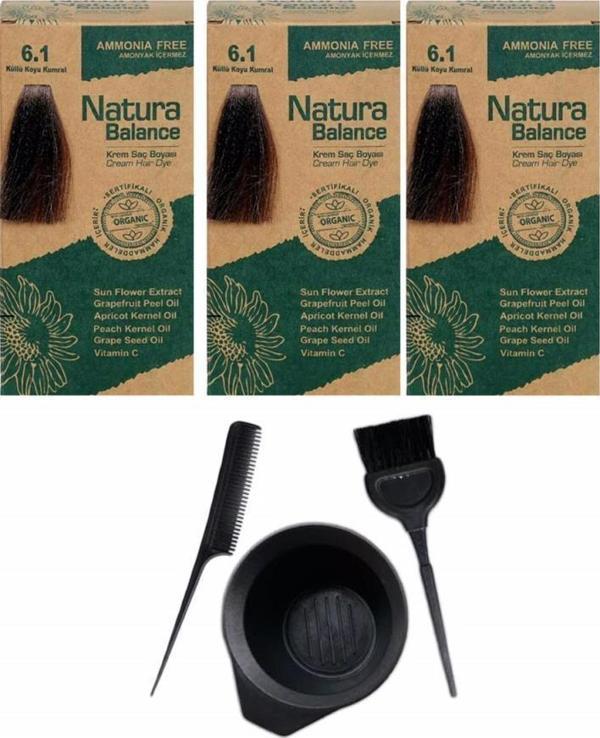 NATURA BALANCE SAÇ BOYASI 6.1 KÜLLÜ K. KUMRAL 3 ADET+SAÇ BOYAMA SETİ - Image 1