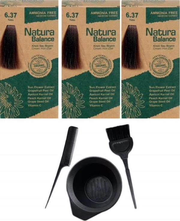 NATURA BALANCE SAÇ BOYASI 6.37 TÜTÜN 3 ADET+SAÇ BOYAMA SETİ - Image 1