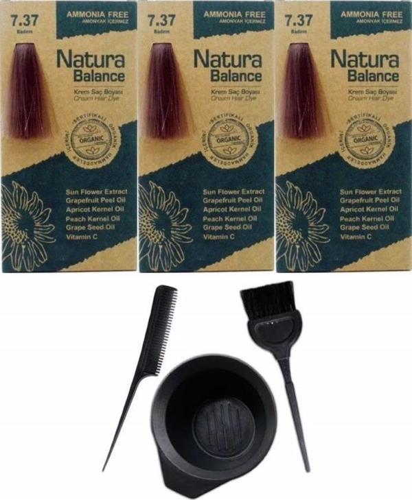 NATURA BALANCE SAÇ BOYASI 7.37 BADEM 3 ADET+SAÇ BOYAMA SETİ - Image 1