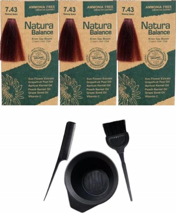 NATURA BALANCE SAÇ BOYASI 7.43 KUMRAL BAKIR 3 ADET+SAÇ BOYAMA SETİ - Image 1