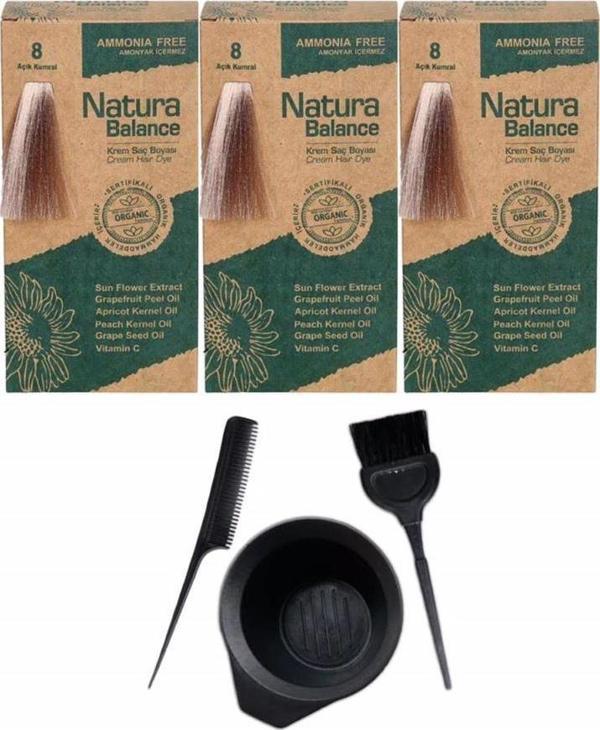 NATURA BALANCE SAÇ BOYASI 8 AÇIK KUMRAL 3 ADET+SAÇ BOYAMA SETİ - Image 1