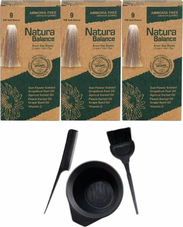NATURA BALANCE SAÇ BOYASI 9 ÇOK AÇIK KUMRAL 3 ADET+SAÇ BOYAMA SETİ - Image 1
