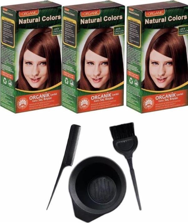 NATURAL COLORS 6KR ÇİKOLATA KAHVE KIZILI 3 ADET+SAÇ BOYAMA SETİ - Image 1