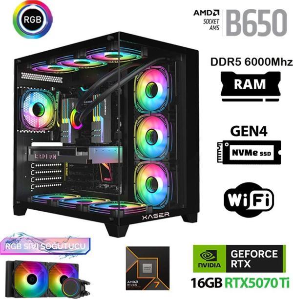 Xaser Velox x90 Ryzen 7 7800X3D 32GB DDR5 Ram 1TB M.2 NVMe SSD 16GB RTX5070Ti Masaüstü Oyuncu Bilgisayarı - Image 1