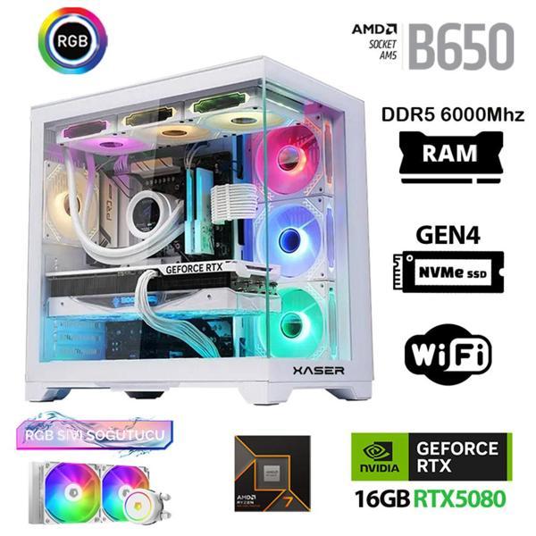 Xaser Velox x180 Ryzen 7 7700 32GB DDR5 Ram 1TB M.2 NVMe SSD 16GB RTX5080 Masaüstü Oyuncu Bilgisayarı - Image 1