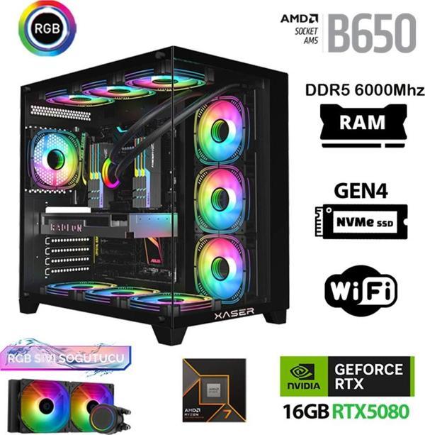 Xaser Velox x250 Ryzen 7 7800X3D 32GB DDR5 Ram 1TB M.2 NVMe SSD 16GB RTX5080 Masaüstü Oyuncu Bilgisayarı - Image 1