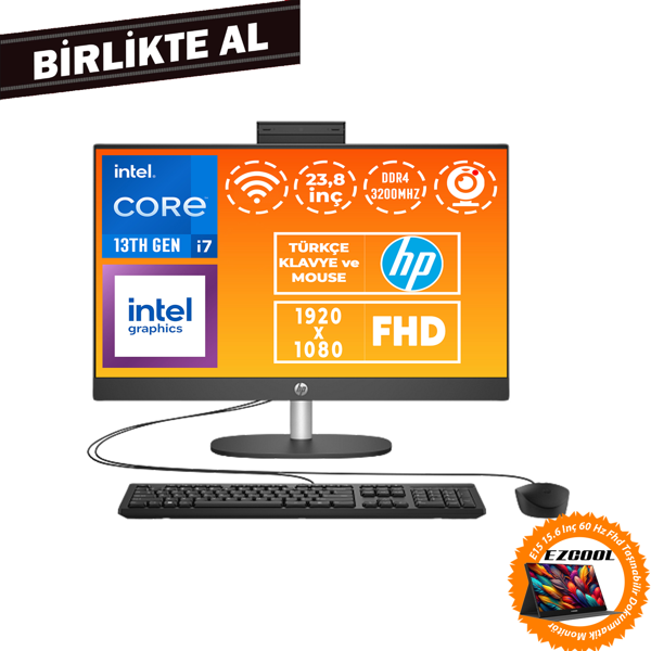 HP ProOne 240 G10 i7-1355U 32GB 1TB SSD 23.8" FHD Freedos + 15.6" Touch Monitör B6JC8ES 037 - Image 1