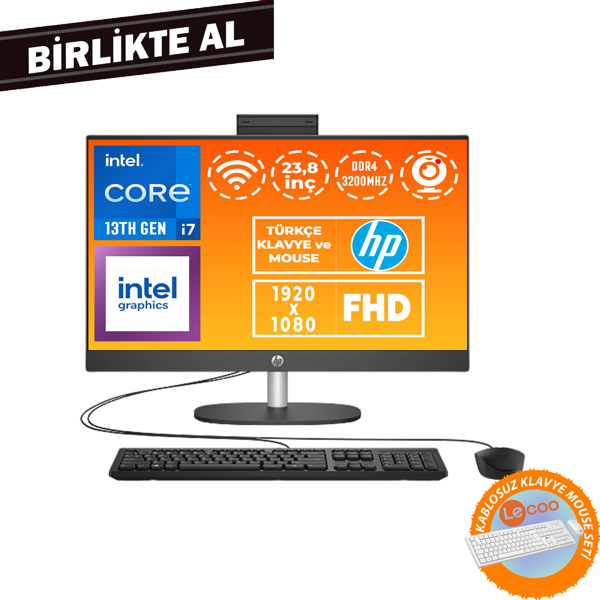 HP ProOne 240 G10 i7-1355U 32GB 1TB SSD 23.8" FHD Freedos + Kablosuz Klavye Mouse B6JC8ES 035 - Image 1