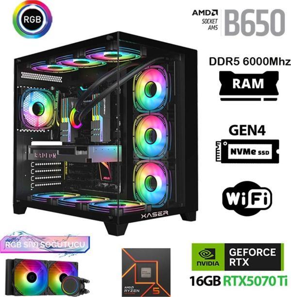 Xaser Velox x450 Ryzen 5 7600 32GB DDR5 Ram 1TB M.2 NVMe SSD 16GB RTX5070Ti Masaüstü Oyuncu Bilgisayarı - Image 1