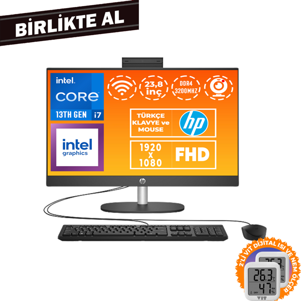 HP ProOne 240 G10 i7-1355U 32GB 1TB SSD 23.8" FHD W11P + 2'li Termometre B6JC8ES 050 - Image 1