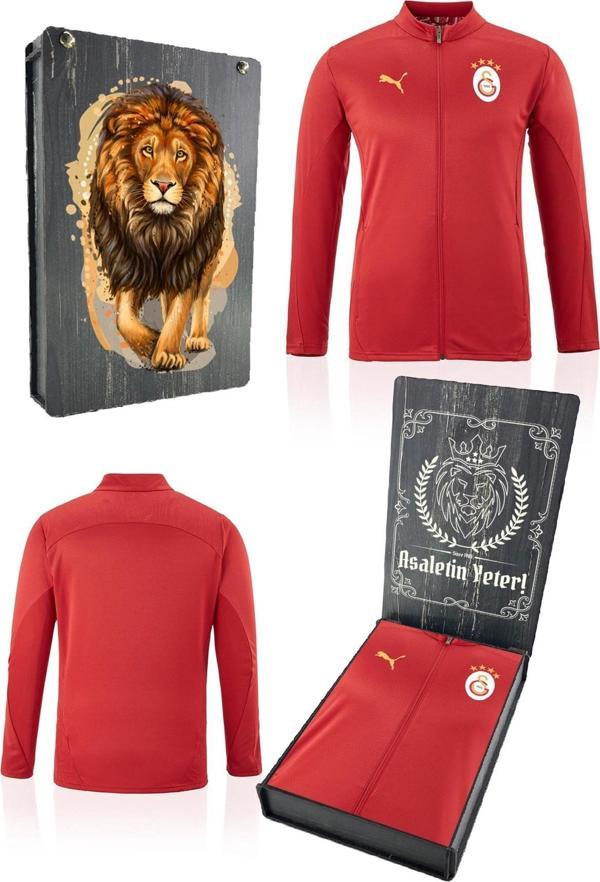 Galatasaray Orijinal Lisanslı A Takım Tam Fermuarlı Antrenman Üst Kırmızı Sweat Gs Aslan  Ahşap Kutu - Image 1